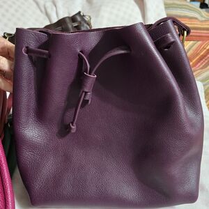 Portland Leather Plum Large Bucket Crossbody Bag